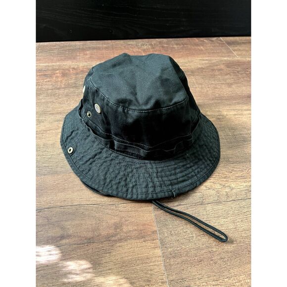 Black bucket hat, hunting hat, sun protection hat, Size XL, with adjustable cord - Picture 3 of 11